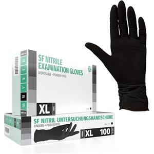 SF Medical Products GmbH Guanti in Nitrile, 100 pezzi scatole (XL, Nero), guanti da visita monouso, senza polvere, guanti per la pulizia, cucina sanitaria, pulizia della cucina, senza lattice, pulizia sicurezza manipolazione
