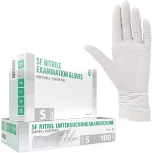 SF Medical Products GmbH Guanti in Nitrile, 100 pezzi scatole (S, Bianca), guanti da visita monouso, senza polvere, guanti per la pulizia, cucina sanitaria, pulizia della cucina, senza lattice, pulizia sicurezza manipolazione