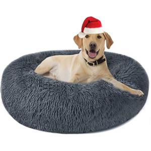 Nepfaivy Cuccia Gatto Cane Antistress Morbida - Cuscino Pelosa per Cani Gatti Interno Nuvola Soffice Peluche Rotondo da Ciambella, Letto Pelosa per Animale Domestico Piccola Media (XXL-80cm, Grigio Scuro)