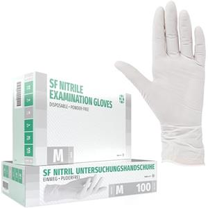SF Medical Products GmbH Guanti in Nitrile, 100 pezzi scatole (M, Bianca), guanti da visita monouso, senza polvere, guanti per la pulizia, cucina sanitaria, pulizia della cucina, senza lattice, pulizia sicurezza manipolazione