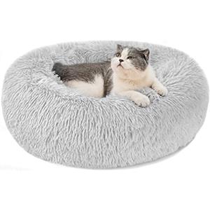 Nepfaivy Cuccia Gatto Cane Interno Morbida - Cuscino per Cani Gatti Nuvola Soffice Peluche Rotondo da Ciambella, Letto Pelosa Antistress per Animale Domestico Piccola (S-40cm/15.7in, Grigio Chiaro)