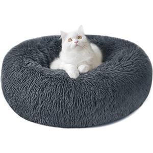 Nepfaivy Cuccia Gatto Cane Interno Morbida - Cuscino per Cani Gatti Nuvola Soffice Peluche Rotondo da Ciambella, Letto Pelosa Antistress per Animale Domestico Piccola (S-40cm/15.7in, Grigio Scuro)