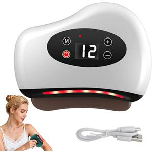 Kouamor 12 livelli di vibrazione per fascite plantare, raschietto USB per piedi, massaggiatore per pediluvio, strumento Gua Sha per il corpo con luce rossa riscaldata, per la cura muscolare di tutto il corpo