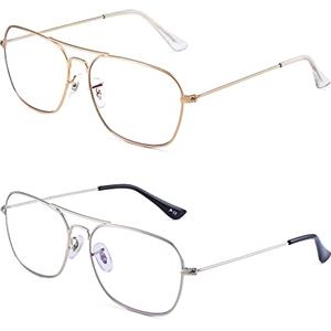 JM 2 Pack Occhiali da Lettura Quadrati, Lettore di Computer con Blocco Della Luce Blu con montatura in metallo per Donna Uomo +2.00（Oro & argento）