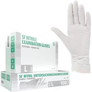 SF Medical Products GmbH Guanti in Nitrile, 100 pezzi scatole (L, Bianca), guanti da visita monouso, senza polvere, guanti per la pulizia, cucina sanitaria, pulizia della cucina, senza lattice, pulizia sicurezza manipolazione