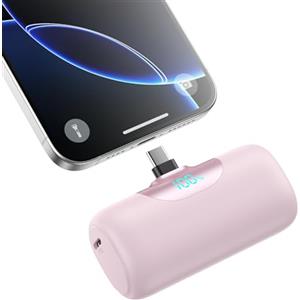QODJN Mini Power Bank USB C 5500mAh, Ultra Compatto Powerbank 15W PD Ricarica Rapida Caricabatterie Portatile Batteria Esterna con LED Display per iPhone 17/16/15, Samsung Galaxy, Note, Huawei ecc