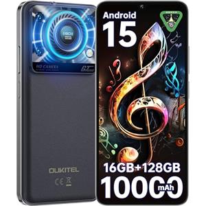 OUKITEL C60 Smartphone Android 15-10000mAh Telefono Cellulare 16GB RAM + 128GB(TF 1TB) Cellulari 4G,6.88" HD+ 90Hz,AL110 dB/Torcia 120 Lumen/13MP+8MP/Impronta digitale/Face ID/Dual SIM/OTG,Nero