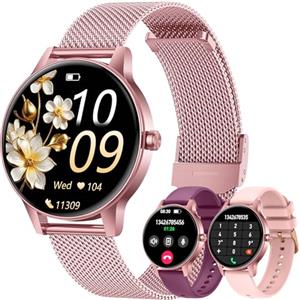 TAOLOON Smartwatch Donna Orologio Chiamate Bluetooth: 1,27" Tondo Touch Orologi Smart Watch da Impermeabile Sport Fitness Contapassi Cardiofrequenzimetro Pressione Caloriec Rosa Polso per Android iOS Telefono