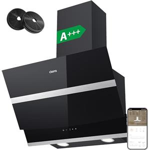 CIARRA ASB6736N Classe A+++ Cappa Aspirante 60 cm 650 m³/h in Acciaio Inox Scarico Aria/Ricircolata Filtro per CBCF003 Cappa a Parete con Pannello Touch Illuminazione a LED Nero