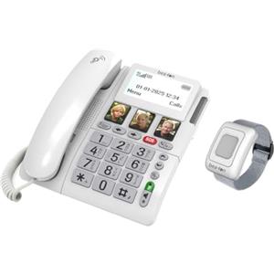 Generico Telefono Fisso Sim GSM 4G da Tavolo x Anziani Bracciale SOS Pulsante Emergenza Telesoccorso, Volume Suoneria Extra Forte, Vivavoce, Tasti Grandi Parlanti, Display XXL, Compatibile Apparecchi Acustici
