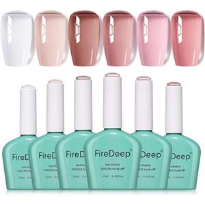 Firedeep Set di 6 smalti trasparenti in gel gelatinoso naturale nude bianco latte rosa toni HEMA free sfoderabile gel UV per nail art fai da te casa salone