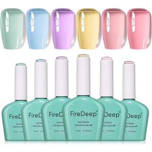 Firedeep Set di 6 smalti estivi pastello in gel macaron, lavanda, giallo, verde chiaro, rosa, HEMA senza UV, gel per nail art fai da te