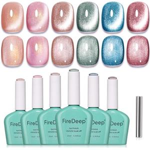 Firedeep Set di 6 smalti per occhi di gatto, colore rosa nude con calamita professionale salone fai da te per la casa, regalo per le donne