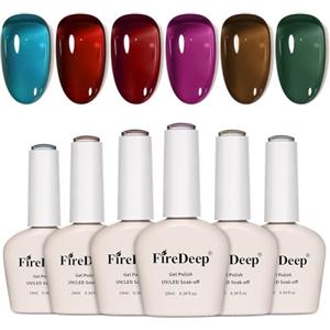 Firedeep Set Smalto Gel 10ml Senza HEMA, 6 Colori Jelly Trasparente: Rosso Scuro Verde Scuro Marrone Blu Viola, Soak-off UV/LED per Donne Fai da Te & Salon