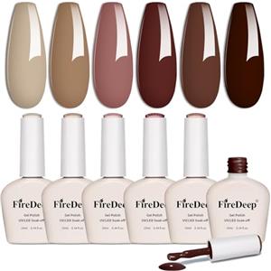 Firedeep Set Smalto Gel 10ml Senza HEMA, 6 Colori per Look Naturali: Marrone Caffè Nude Tonalità di Rosso Beige Rosa, Soak-off UV/LED per Donne Fai da Te & Estetista
