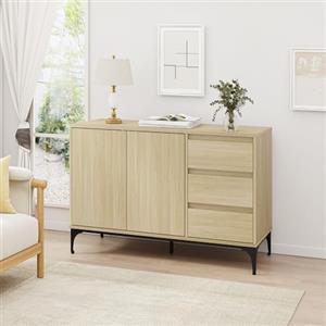 [en.casa] Credenza Bassa a 2 Ante con Ripiano Regolabile Cassettiera Mobile Contenitore Multiuso a 3 Cassetti per Corridoio Soggiorno Studio 77 x 120 x 40 cm - Effetto Rovere Chiaro