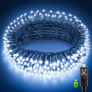 Buudala Luci Albero di Natale,10+3M 100LED Luci Natale Esterno Batteria,8 Modalità Luci di Natale da Esterno a Batteria,Timer,Funzione Memoria,Luci Natalizie da Esterno per Giardino Balcone,Bianco Freddo
