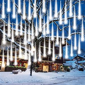 AUINSKY Luci Natale Esterno Cascata, Pioggia di Luci Led 50 cm 10 Tubo 480 Led Impermeabile Luci a Pioggia Natalizie da Esterno, Adatta per Feste, Natale, Decorazione del Giardino ((Bianco Freddo)