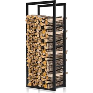 Ikodm Scaffale per legna da ardere per interni ed esterni, in metallo, 40 x 25 x 100 cm, supporto impilabile per camino e forno, colore nero