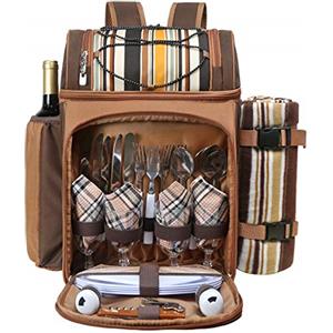 Hap Tim - Zaino da picnic per 4 persone con scomparto refrigerante, portabottiglie staccabile, coperta in pile, set di piatti e posate perfetto per attività all'aperto, escursionismo, campeggio.