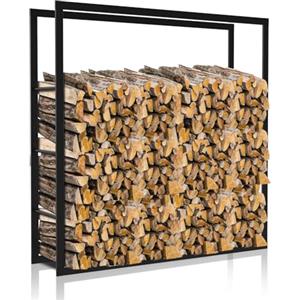 Ikodm Scaffale per legna da ardere per interni ed esterni, in metallo, 100 x 25 x 150 cm, supporto impilabile in legno per camino e forno, supporto per legna da ardere, colore nero