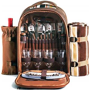 Hap Tim zaino da Picnic con Cooler scomparto, Bottiglia rimovibile/Wine Holder, Fleece coperta, piatti e posate set ideale per EN Plein Air, Sport, Trekking, campeggio, barbecues, 4 persone-caff