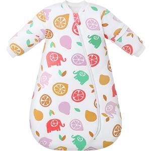 MIKAFEN Sacco Nanna Bambino Manica Lunga Invernale 3.5Tog, Sacco Nanna 100% Cotone Biologico L/Altezza 75-90cm,Elefante di Limone