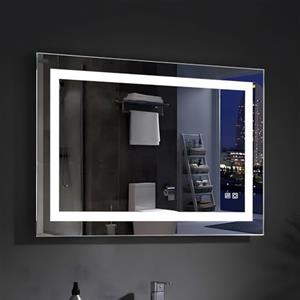 MEESALISA Lisa - Specchio da bagno a LED, 80 x 60 cm, con illuminazione, rettangolare, per bagno, antiappannamento, con presa di corrente, touch bianco caldo/freddo, 600 x 800 mm