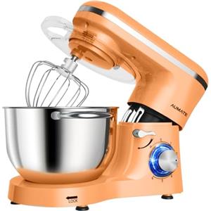 AUMATE Robot da cucina, 1400 W, impastatrice da 6,2 l, impastatrice con gancio, gancio per impastare, frusta, 6 velocità, frullatore (arancione)
