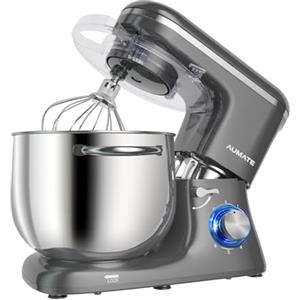 AUMATE Robot da cucina 1400 W, impastatrice da 8 l, impastatrice con gancio, gancio per impastare, frusta, 6 velocità, frullatore (ferro grigio)