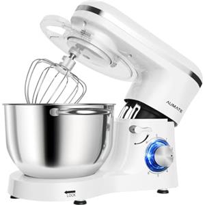Aumate Impastatrice Planetaria, Impastatrice Professionale 6,2 Litri 1400W, Impastatrice Pizza con Uncino Impastatore, Mescolatore e Frusta Sbattitrice, 6 Velocità Food Mixer (Bianco, 6.2 Litri)