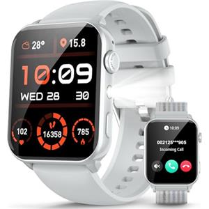 IOWODO Smartwatch Uomo Donna con Torcia LED, Chiamate Bluetooth,1.91" Schermo, Monitoraggio Cuore/SpO2/Sonno 24H,100 Modalità Sport, Fitness Tracker, IP68 Impermeabile, 2 Cinturini, per Android iOS