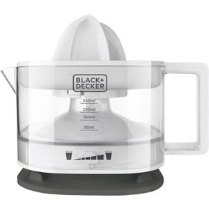 BLACK+DECKER BXCJ25E - Spremiagrumi elettrico, 25 W, Doppio Senso di Rotazione, 350 ml, Filtro per Polpa Regolabile, Portacavi, Smontabile, Bianco