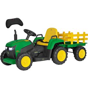 Peg Perego John Deere Farm Power Trattore Elettrico 12V con Rimorchio, Telecomando e Radio FM