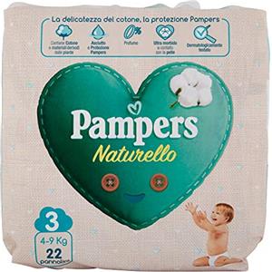 Pampers Acqua Pura, 22 Pannolini Contenenti Cotone e Materiali Naturali Derivanti dalle Piante, 0% Profumo, Taglia 3 (4-9 kg)