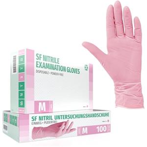 SF Medical Products GmbH Guanti in Nitrile, 100 pezzi scatole (M, Rosa), guanti da visita monouso, senza polvere, guanti per la pulizia, cucina sanitaria, pulizia della cucina, senza lattice, pulizia sicurezza manipolazione d