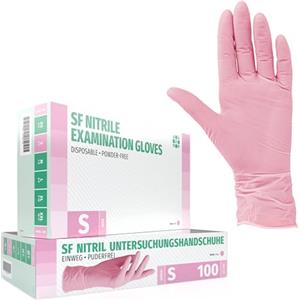 SF Medical Products GmbH Guanti in Nitrile, 100 pezzi scatole (S, Rosa), guanti da visita monouso, senza polvere, guanti per la pulizia, cucina sanitaria, pulizia della cucina, senza lattice, pulizia sicurezza manipolazione d