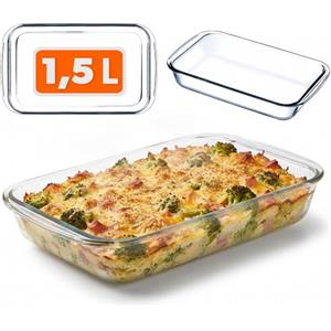 KADAX pirofila rettangolare in vetro resistente al calore, pirofile per cottura a gas lavabili in lavastoviglie, stoviglie per arrostire, pirofila in vetro per lasagne, torte (Trasparente 1,5L) …