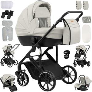 Veitoalioy Passeggino 4 in 1 Trio Neonati, Per Neonato 4 in 1 Passeggini, Carrozzino multifunzione Un clic frenata e paesaggio alto può essere spinto avanti e indietro, Pieghevole (688 Yellowish)