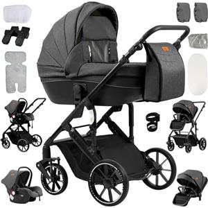 Veitoalioy Passeggino 4 in 1 Trio Neonati, Per Neonato 4 in 1 Passeggini, Carrozzino multifunzione Un clic frenata e paesaggio alto può essere spinto avanti e indietro, Pieghevole (688 Deep Grey)