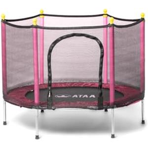 ATAA Trampolino per bambini Salty 140 - Rosa, Trampolino per bambini e bambine, diametro 140 cm, con rete di sicurezza, zip, protezioni in schiuma, trampolino per interni o esterni