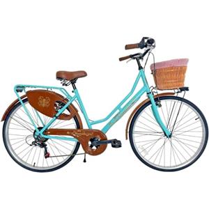 MADICKS Bicicletta Donna da Passeggio Olanda Misura 26 Bici da città Vintage retrò con Cestino Tiffany Celeste Con Cambio City bike (Cestino in Vimini)