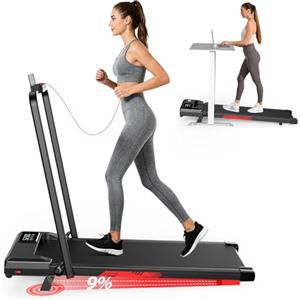 ApexPrime Sports Tapis Roulant Elettrico 4 in 1 Pieghevole - Inclinazione 9%, 2,5 HP Motore Silenzioso, Sistema di Ammortizzazione, 8 km/h, Schermo LED, Compatto per Casa & Ufficio