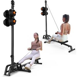 ONETWOFIT Vogatore pieghevole e LAT Pull Down Machine 2 in 1 multifunzione compatto per casa, cavo a filo basso, fitness con panca piatta (nero-1)