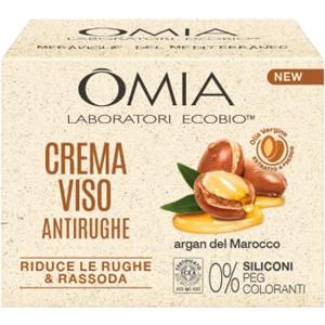 Omia, Crema Viso Antirughe all'Argan del Marocco e Acido Ialuronico, Riduce le Rughe e Rassoda la Pelle, Senza Siliconi e Coloranti, Adatta a Tutti i Tipi di Pelle, 50 ml