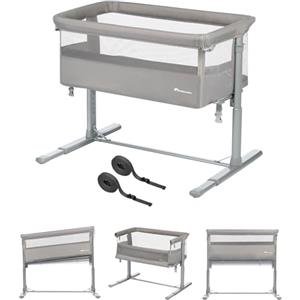 Bebeconfort Zina Culla Neonato Fianco Letto, 0-6 mesi (0-9kg), Lettino Neonato Pieghevole, 5 Altezze Regolabili, Culla da Campeggio con Materasso, Materassino Culla Reclinabile, Mineral Grey