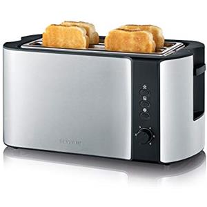 Severin AT 2590 Tostapane Automatico, Circa 1400 W, Inserto per panini Integrato, 4 fette, Acciaio Inox, Edelstahl-gebürstet-Schwarz