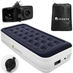 Juskys materasso gonfiabile Sapri M, colore blu/bianco - Letto singolo ad aria automatico e autogonfiante - Come letto per ospiti o per campeggio - Pompa integrata