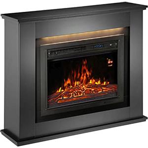 Juskys camino elettrico 1000/2000 W con riscaldamento, fuoco di camino, effetto fiamma, telecomando, illuminazione a LED e timer - Camino elettrico da terra nero