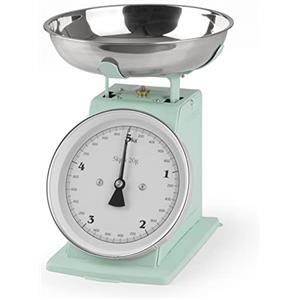 GOURMETmaxx Kitchen Scale Retro | Piatto di pesatura in acciaio inox con risultati di misurazione esatti + funzione tara | Completamente senza batterie [menta]
